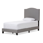 Baxton Studio Benjamin Modern and Contemporary Grey Fabric Upholstered Twin Size Arched Bed with Nail Heads
